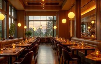 Elegant restaurant interior at night